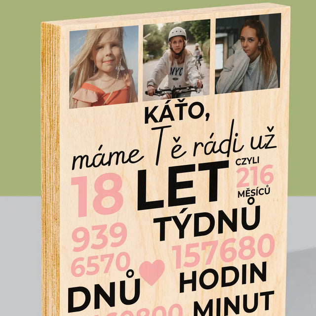 Fotokoláž: Máme Tě Rádi Už 18 Let - Tisk Na Dřevo