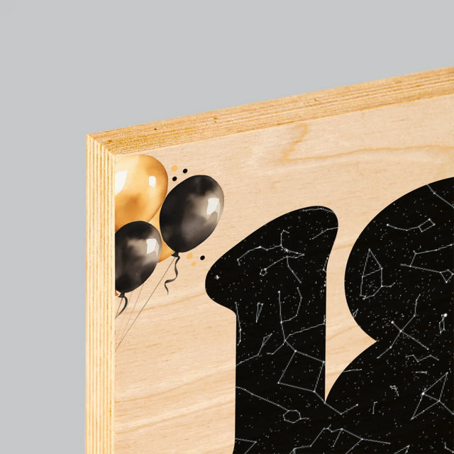 Hvězdná Mapa: 18. Narozeniny Hvězdy S Věnováním - Tisk Na Dřevo