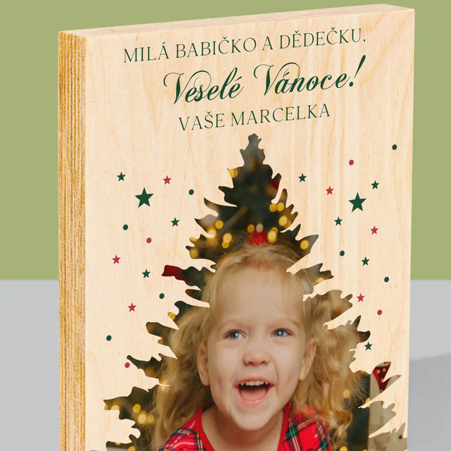 Tvar Z Fotek: Vánoční Stromeček Vánoce - Tisk Na Dřevo