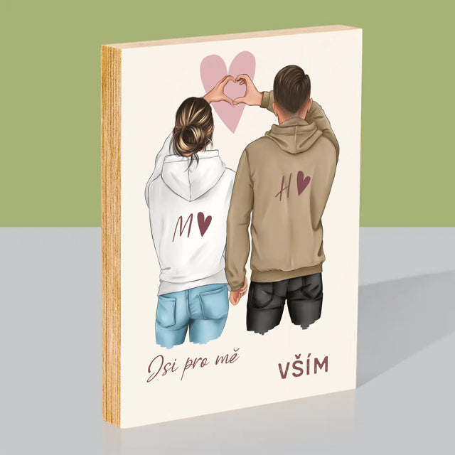 Designér Postav: Pár Srdce - Tisk Na Dřevo