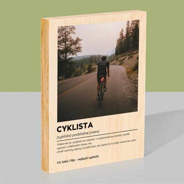 Fotka S Textem: Cyklista Definice - Tisk Na Dřevo