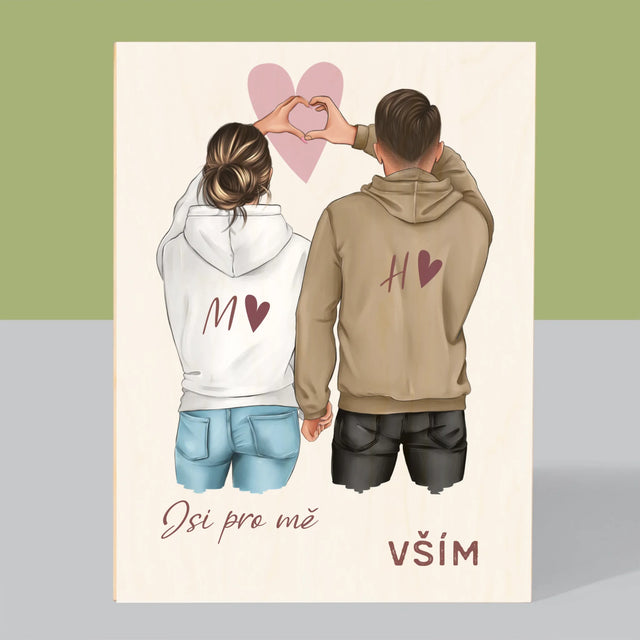 Designér Postav: Pár Srdce - Tisk Na Dřevo