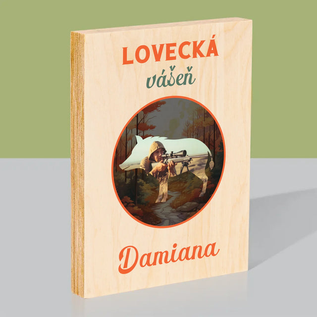 Fotka S Textem: Lovecká Vášeň Damiana - Tisk Na Dřevo