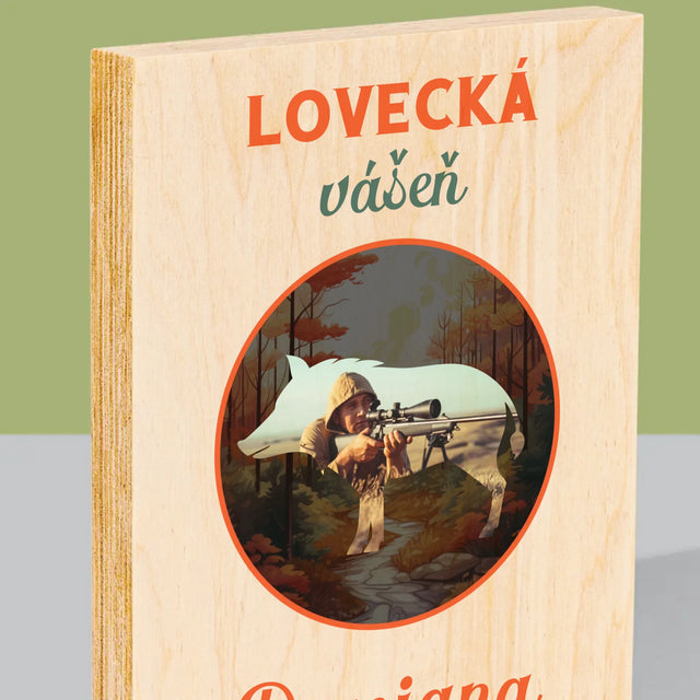 Fotka S Textem: Lovecká Vášeň Damiana - Tisk Na Dřevo