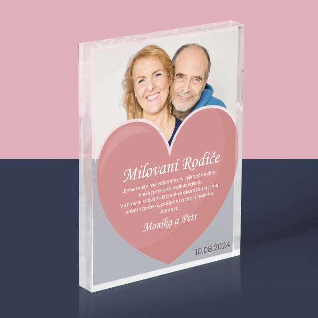 Fotka S Textem: Milovaní Rodiče - Akrylový Blok