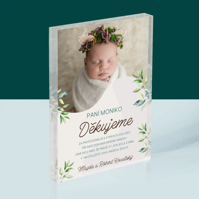 Fotka S Textem: Poděkování Porodní Asistentce - Akrylový Blok
