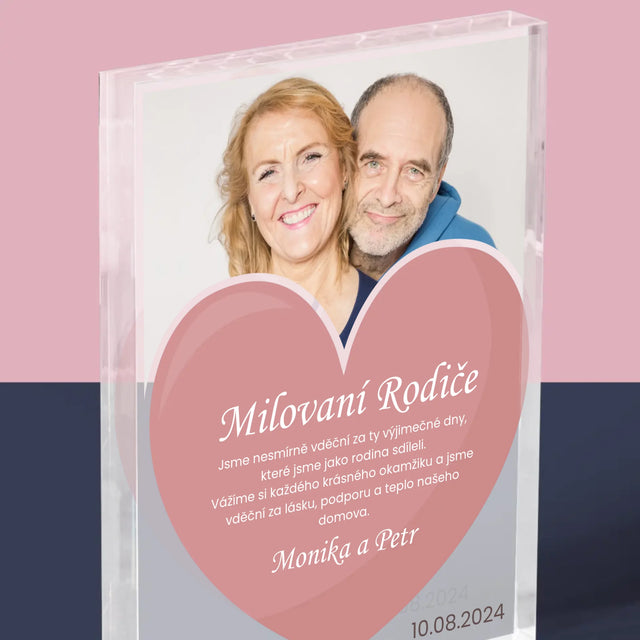 Fotka S Textem: Milovaní Rodiče - Akrylový Blok