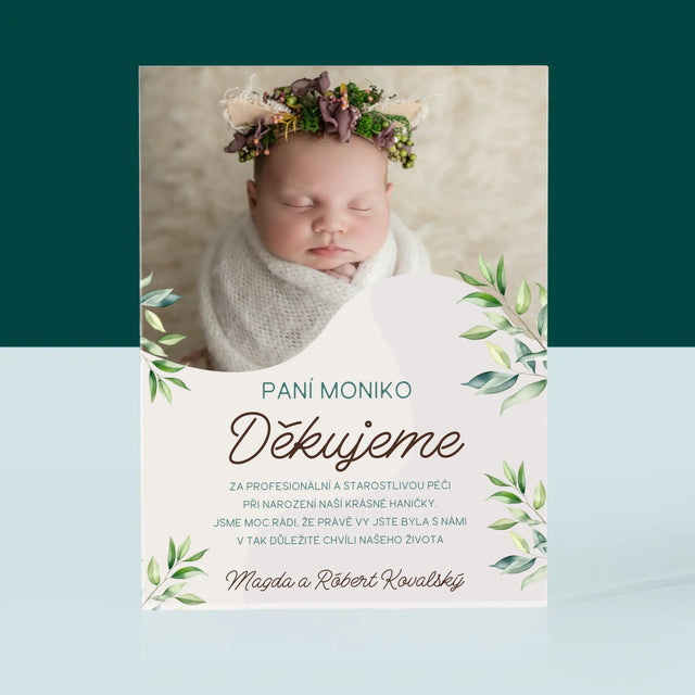 Fotka S Textem: Poděkování Porodní Asistentce - Akrylový Blok