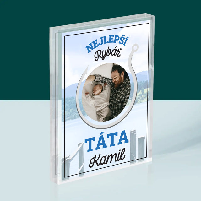 Fotka S Textem: Nejlepší Rybář Táta - Akrylový Blok