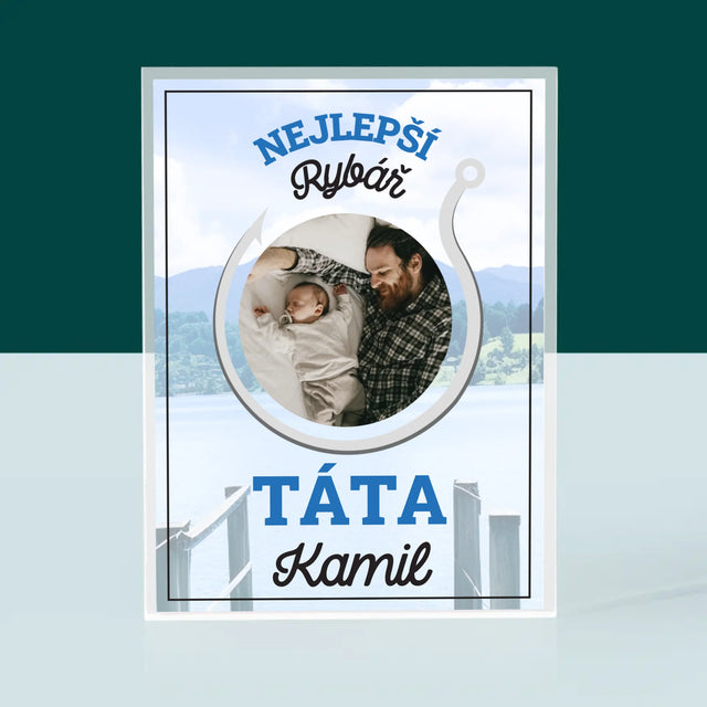 Fotka S Textem: Nejlepší Rybář Táta - Akrylový Blok