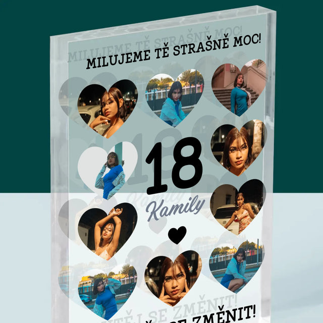 Fotokoláž: 18 Srdce - Akrylový Blok