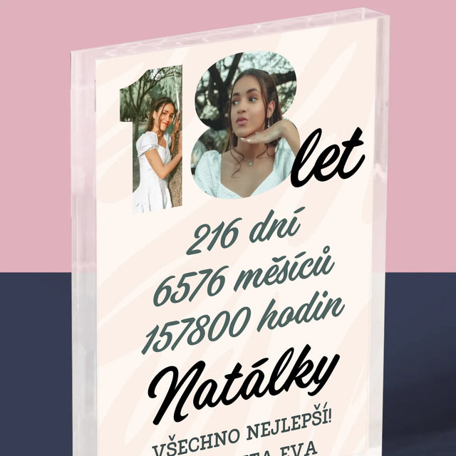 Slovo Z Fotek: 18 Let Odpočítávání - Akrylový Blok