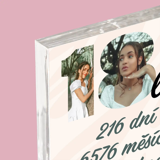 Slovo Z Fotek: 18 Let Odpočítávání - Akrylový Blok