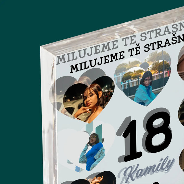 Fotokoláž: 18 Srdce - Akrylový Blok