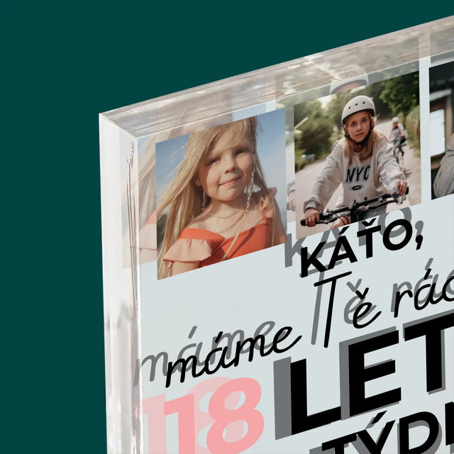 Fotokoláž: Máme Tě Rádi Už 18 Let - Akrylový Blok
