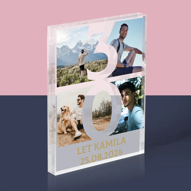 Fotokoláž: 30 Let Číslo Fotky - Akrylový Blok