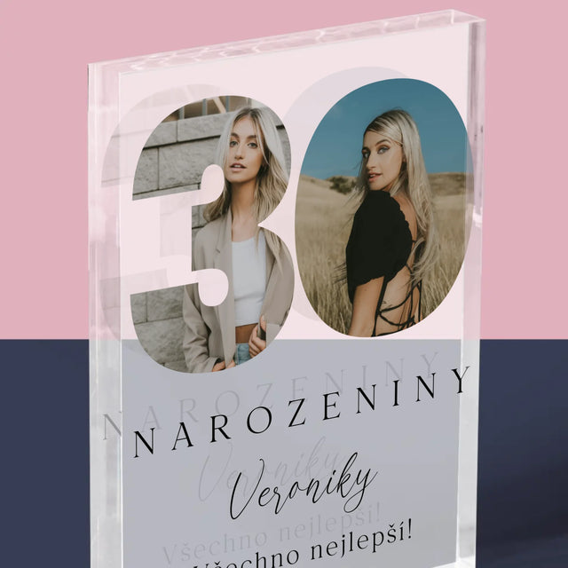 Slovo Z Fotek: 30. Narozeniny Podpis - Akrylový Blok