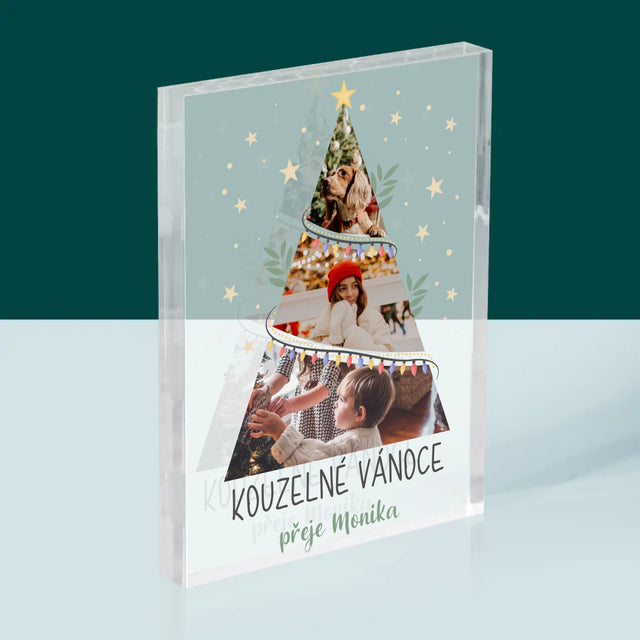 Fotokoláž: Kouzelné Vánoce Stromeček - Akrylový Blok