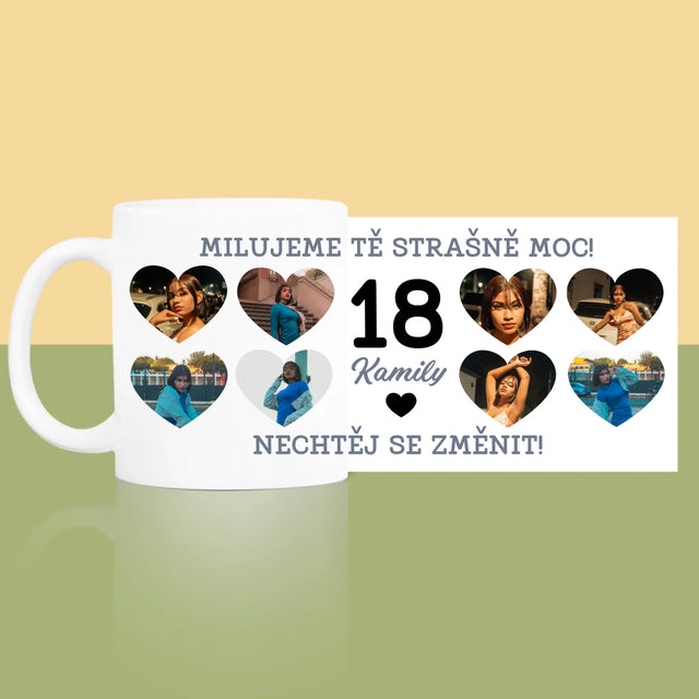 Fotokoláž: 18 Srdce - Hrnek