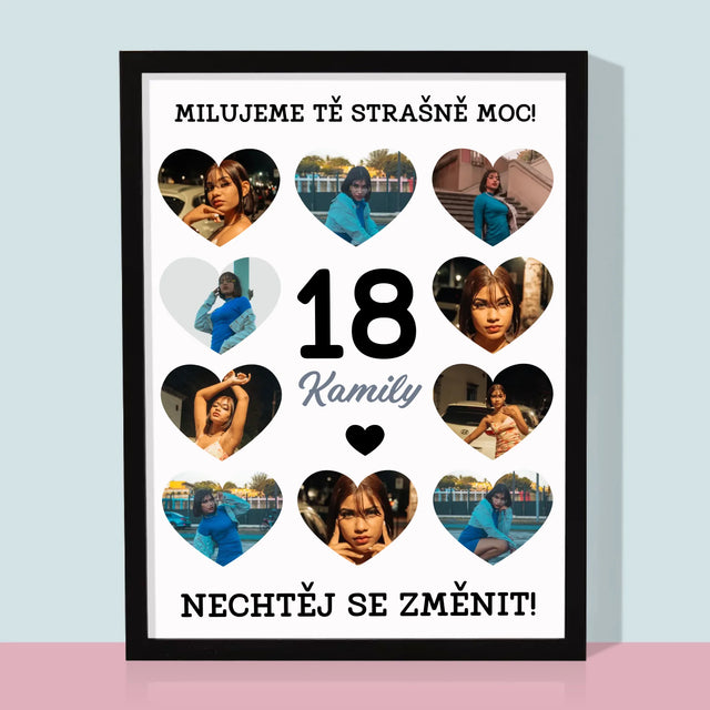 Fotokoláž: 18 Srdce - Tisk V Rámečku