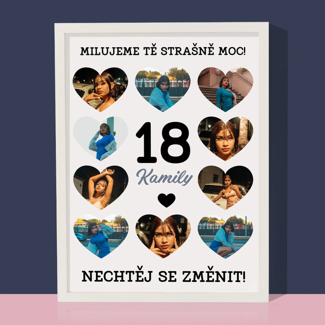 Fotokoláž: 18 Srdce - Tisk V Rámečku