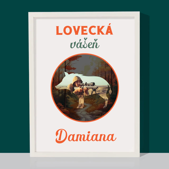 Fotka S Textem: Lovecká Vášeň Damiana - Tisk V Rámečku