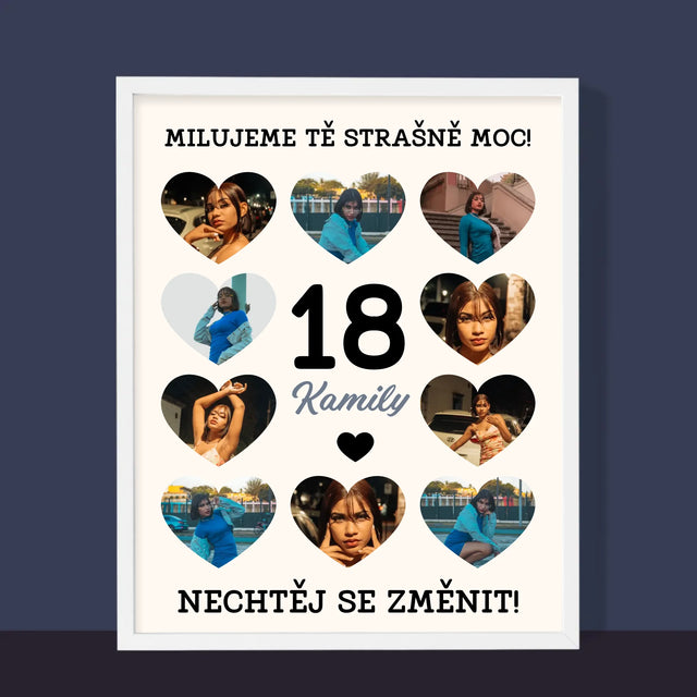 Fotokoláž: 18 Srdce - Tisk V Rámečku
