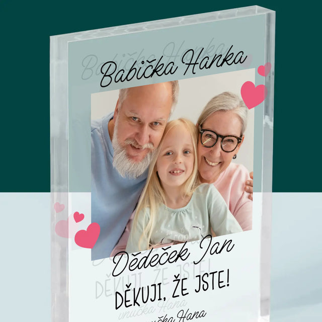 Fotka A Textem: Poděkování Pro Prarodiče - Akrylový Blok
