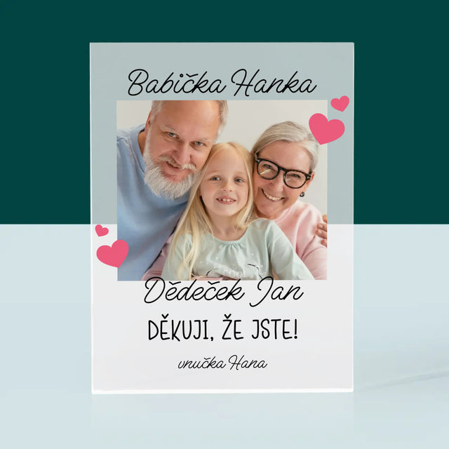 Fotka A Textem: Poděkování Pro Prarodiče - Akrylový Blok