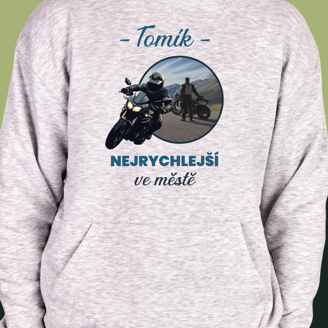 Fotka S Textem: Nejrychlejší Ve Městě - Pánská Mikina S Kapuci