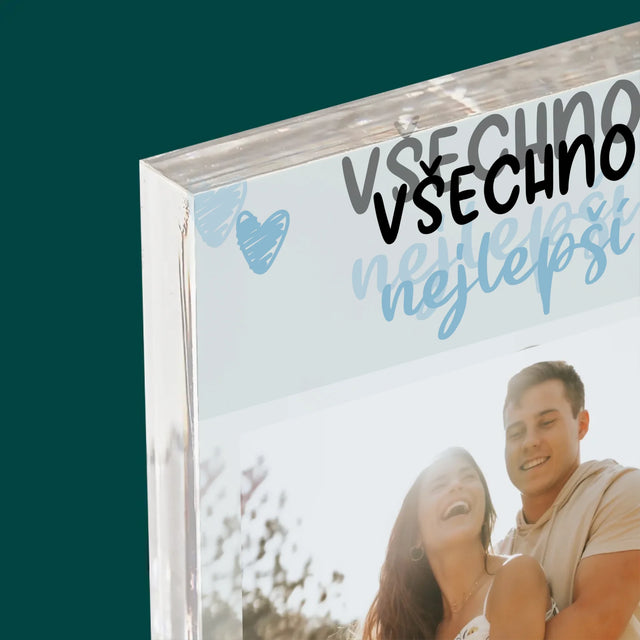 Fotka S Textem: Všechno Nejlepší Ke Dni Kluků - Akrylový Blok