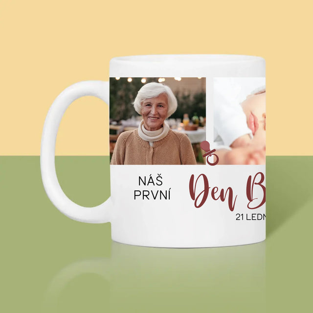 Fotokoláž: Babiččin první den - hrnek s potiskem | CZ