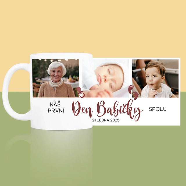 Fotokoláž: Babiččin první den - hrnek s potiskem | CZ