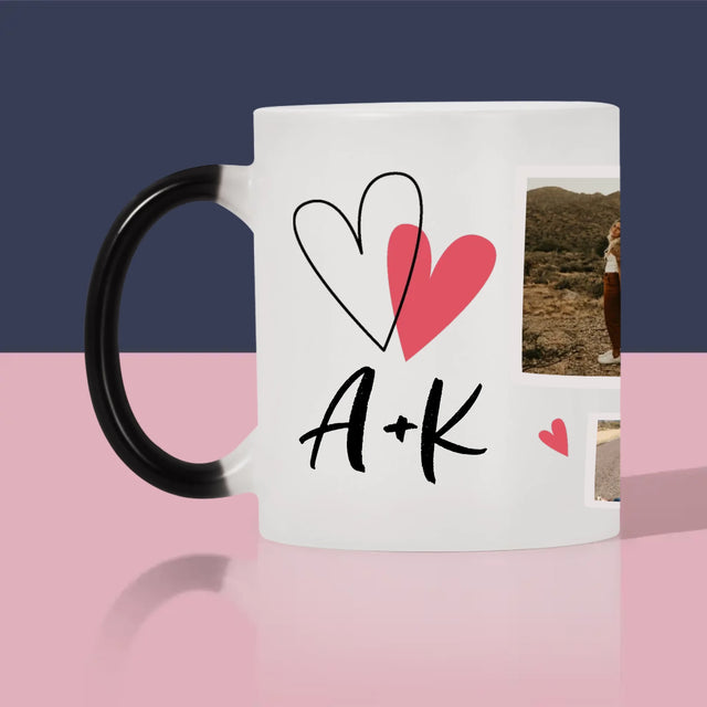 Fotokoláž: Hrnek s potiskem srdíček a iniciál | CZ
