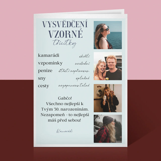 Fotokoláž: Vysvědčení Vzorné Třicítky - Přání