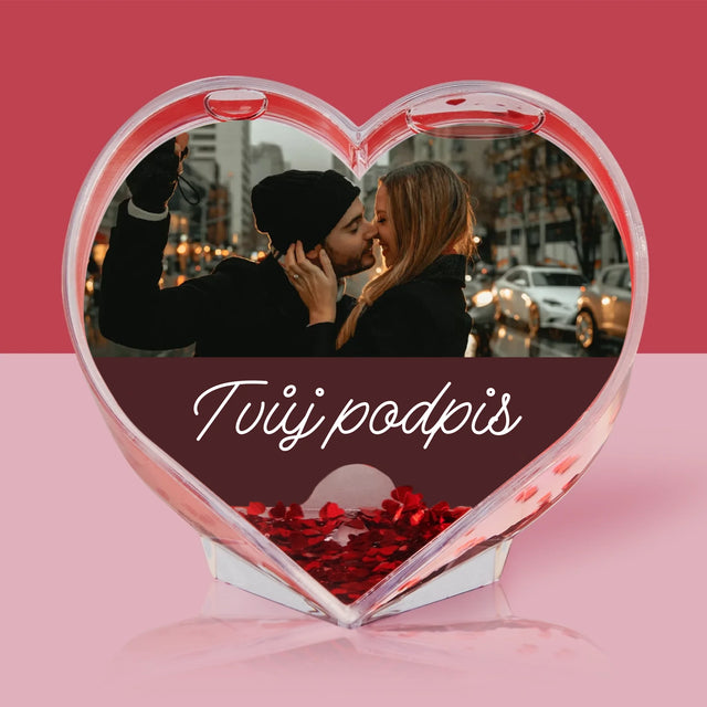 Fotka S Textem: Tvoje Fotka A Podpis - Sněhová Koule - Srdce