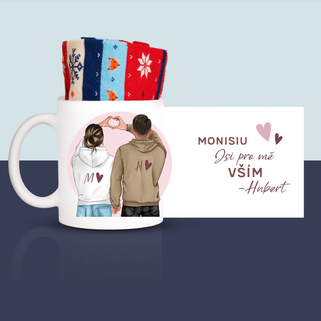 Designér Postav: Pár Srdce - Zimní Ponožky V Hrnku