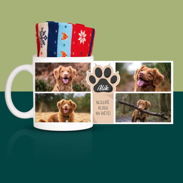 Fotokoláž: Nejlepší Pejsek - Zimní Ponožky V Hrnku