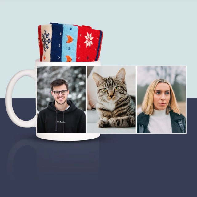 Fotokoláž: 3 Fotky - Zimní Ponožky V Hrnku
