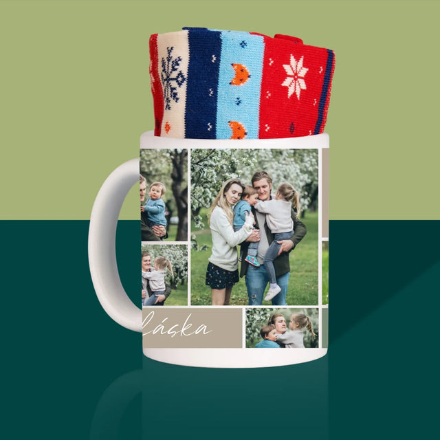 Fotokoláž: Rodinná Koláž Z Fotek - Zimní Ponožky V Hrnku