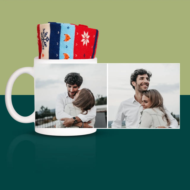 Fotokoláž: 2 Fotky - Zimní Ponožky V Hrnku