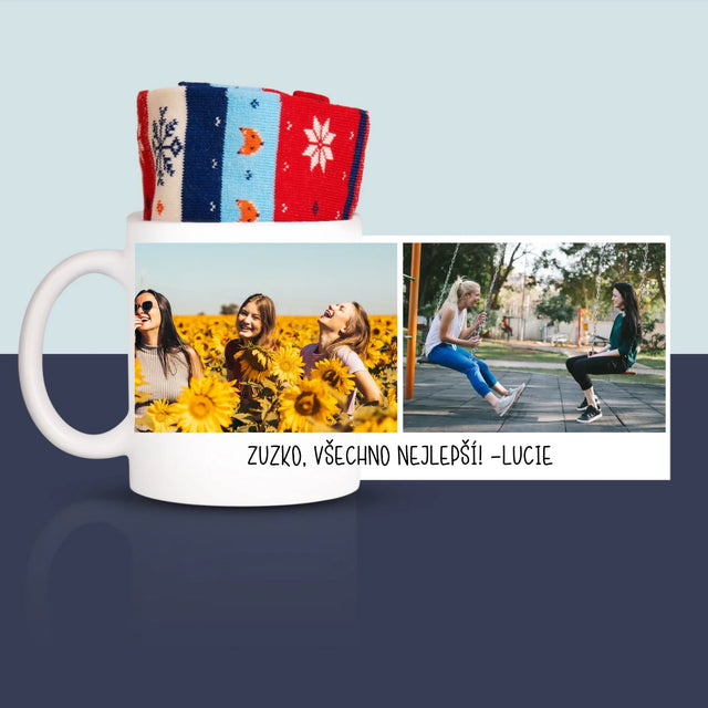 Fotokoláž: 2 Fotky A Nápis - Zimní Ponožky V Hrnku