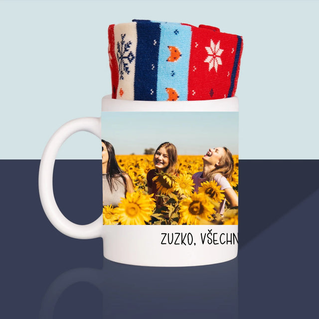 Fotokoláž: 2 Fotky A Nápis - Zimní Ponožky V Hrnku