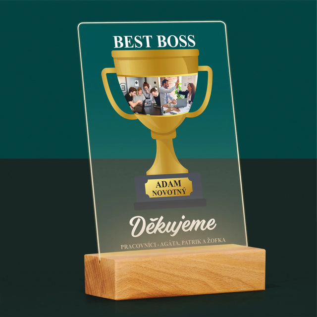 Fotokoláž: Best Boss Pohár - Tisk Na Akrylovém Skle