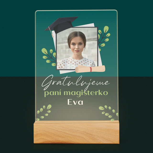 Fotka A Textem: Gratulujeme Paní Magisterko - Tisk Na Akrylovém Skle
