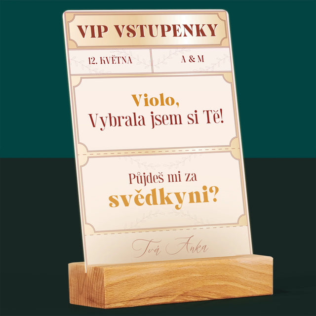 Jméno A Nápis: Vip Vstupenky Svědkyně - Tisk Na Akrylovém Skle