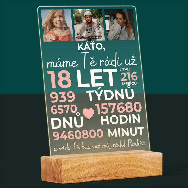 Fotokoláž: Máme Tě Rádi Už 18 Let - Tisk Na Akrylovém Skle