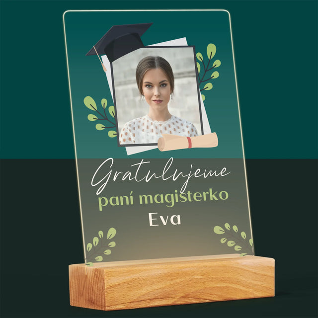 Fotka A Textem: Gratulujeme Paní Magisterko - Tisk Na Akrylovém Skle