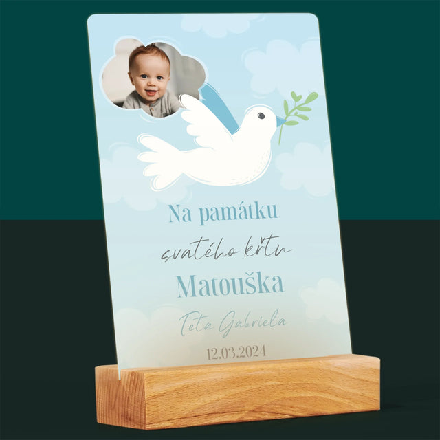 Fotka A Textem: Památka Na Křest Holoubek - Tisk Na Akrylovém Skle