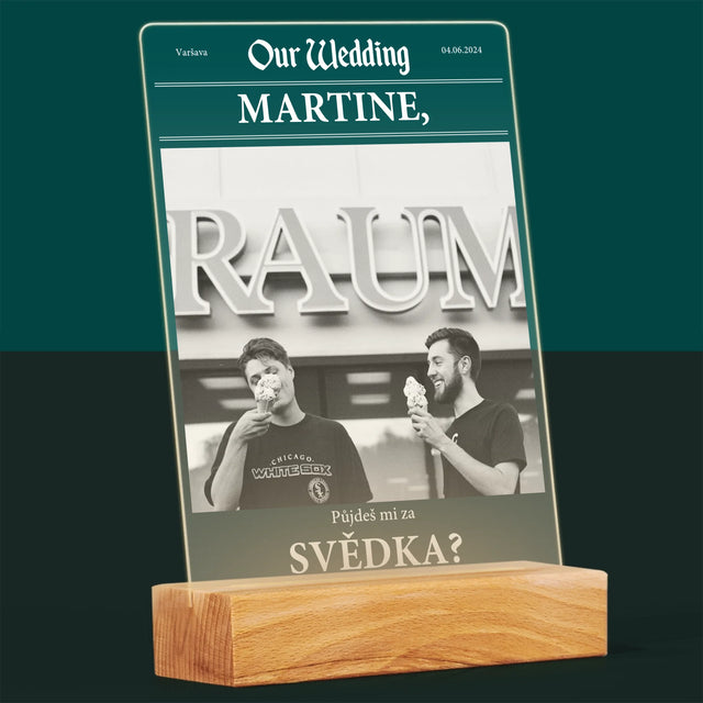 Fotka A Textem: Our Wedding Svědek - Tisk Na Akrylovém Skle